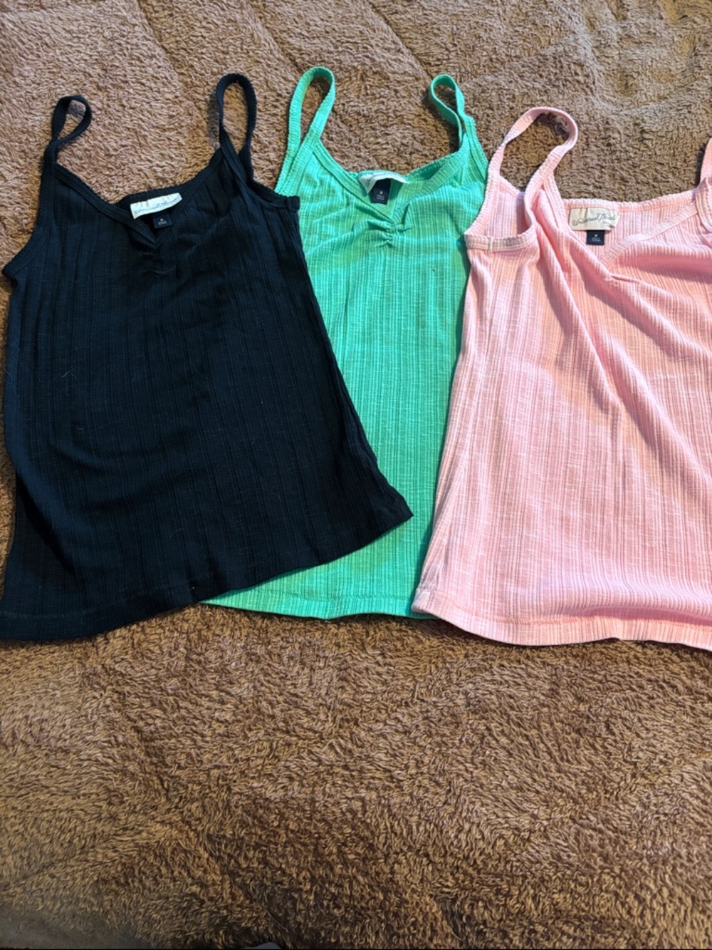 Universal Thread Three-Pack Ribbed Camisoles - Black, Mint, Light Pink